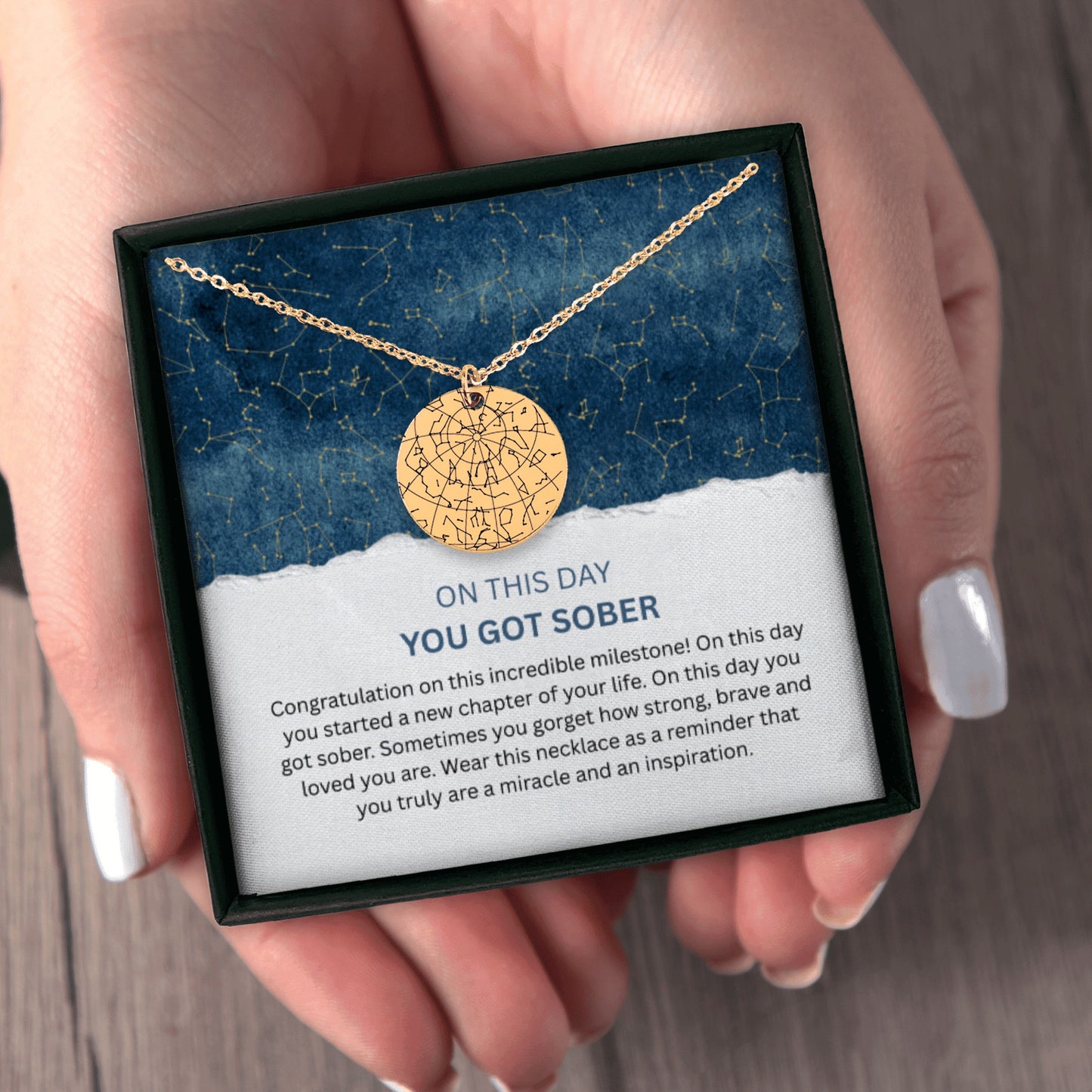 Custom Sober Day Star Map Sobriety Coin Necklace | Anniversary Recovery Encouragement Inspiration Gift for Women