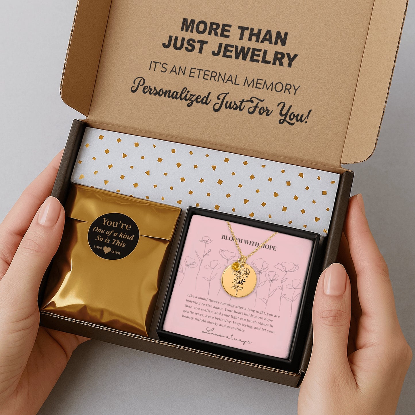 Personalized Name Engraved Floral Coin Necklace with Birthstone Poppy Flower Message Card | Hunting Birthday Christmas Gift Ideas