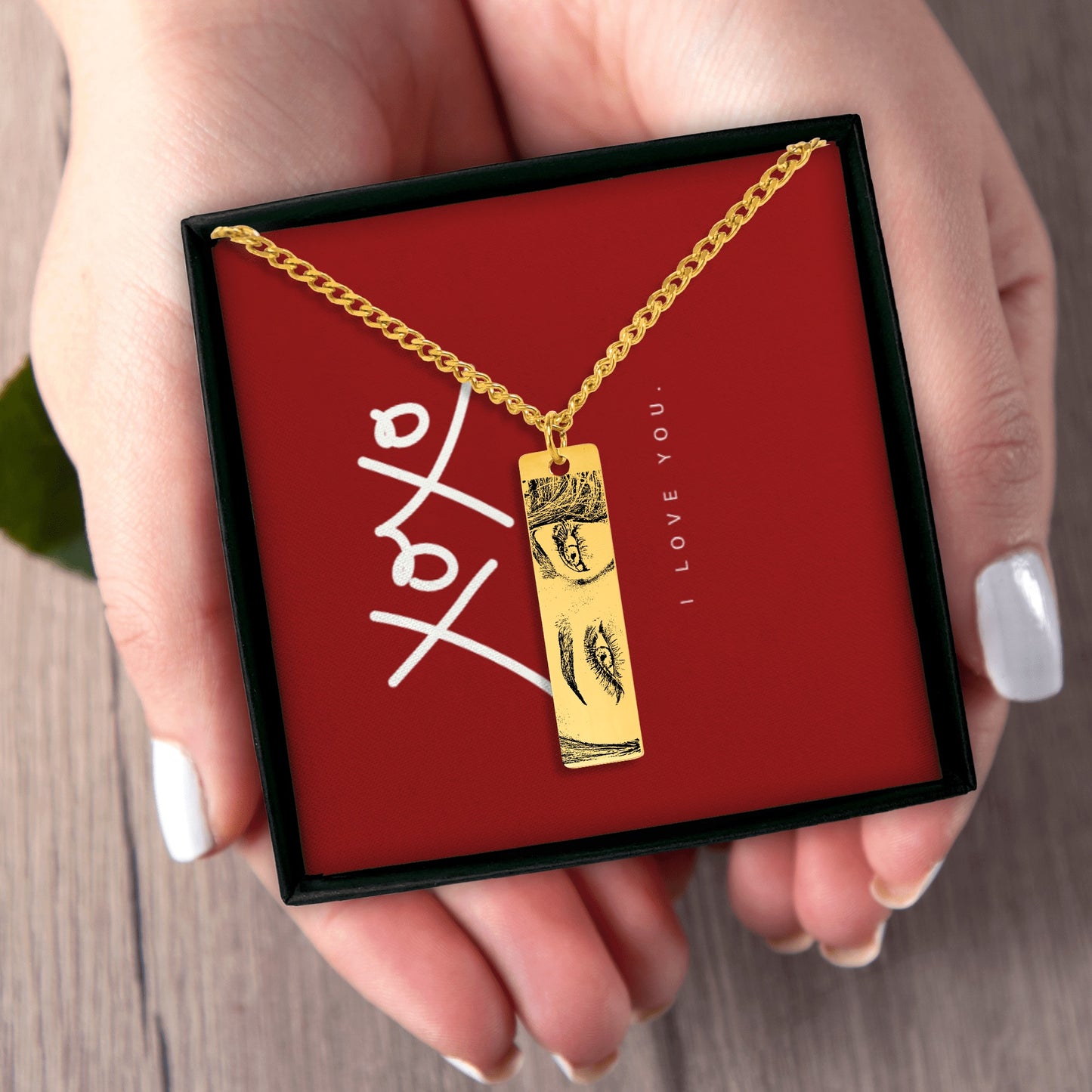 Personalized Custom Stunning Her Eyes His Eyes Your Eyes Engraved Cuban Vertical Bar Necklace | Special Gift Ideas for Birthday Christmas Anniversary