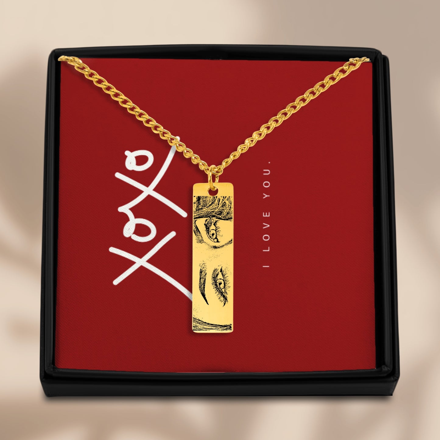 Personalized Custom Stunning Her Eyes His Eyes Your Eyes Engraved Cuban Vertical Bar Necklace | Special Gift Ideas for Birthday Christmas Anniversary