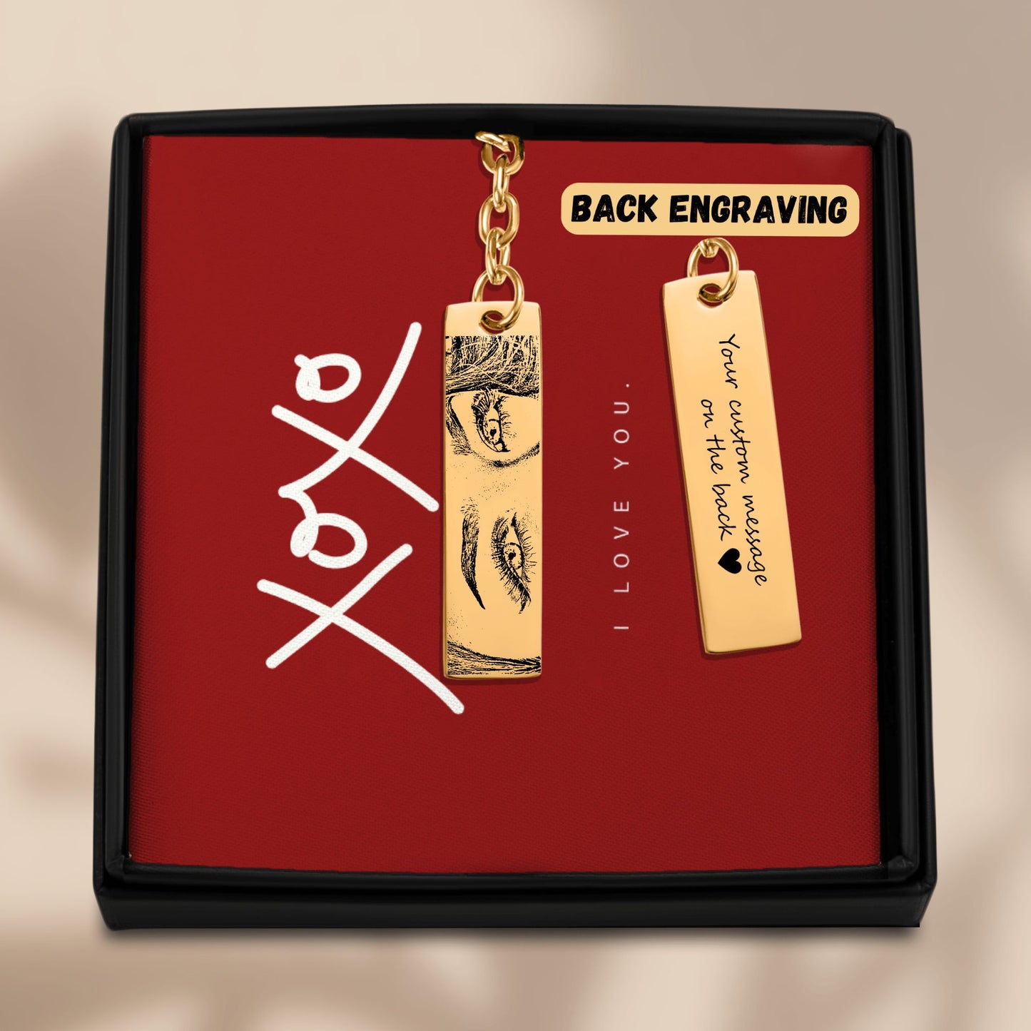 Personalized Custom Stunning Her Eyes His Your Eyes Eyes Engraved Vertical Bar Keychain | Special Gift Ideas for Birthday Christmas Anniversary Valentine's Day and More