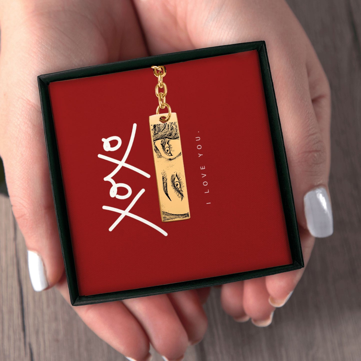 Personalized Custom Stunning Her Eyes His Your Eyes Eyes Engraved Vertical Bar Keychain | Special Gift Ideas for Birthday Christmas Anniversary Valentine's Day and More