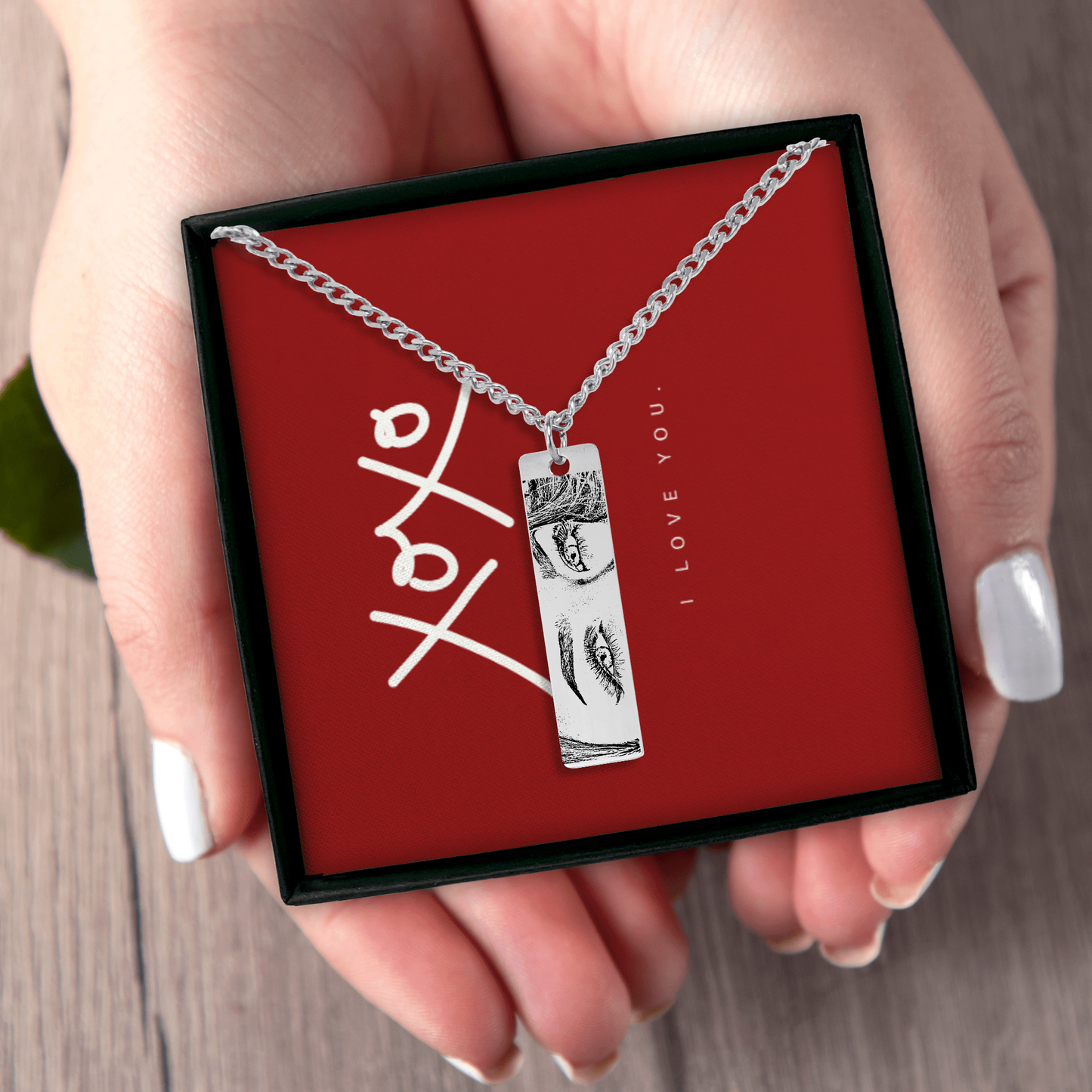 Personalized Custom Stunning Her Eyes His Eyes Your Eyes Engraved Cuban Vertical Bar Necklace | Special Gift Ideas for Birthday Christmas Anniversary