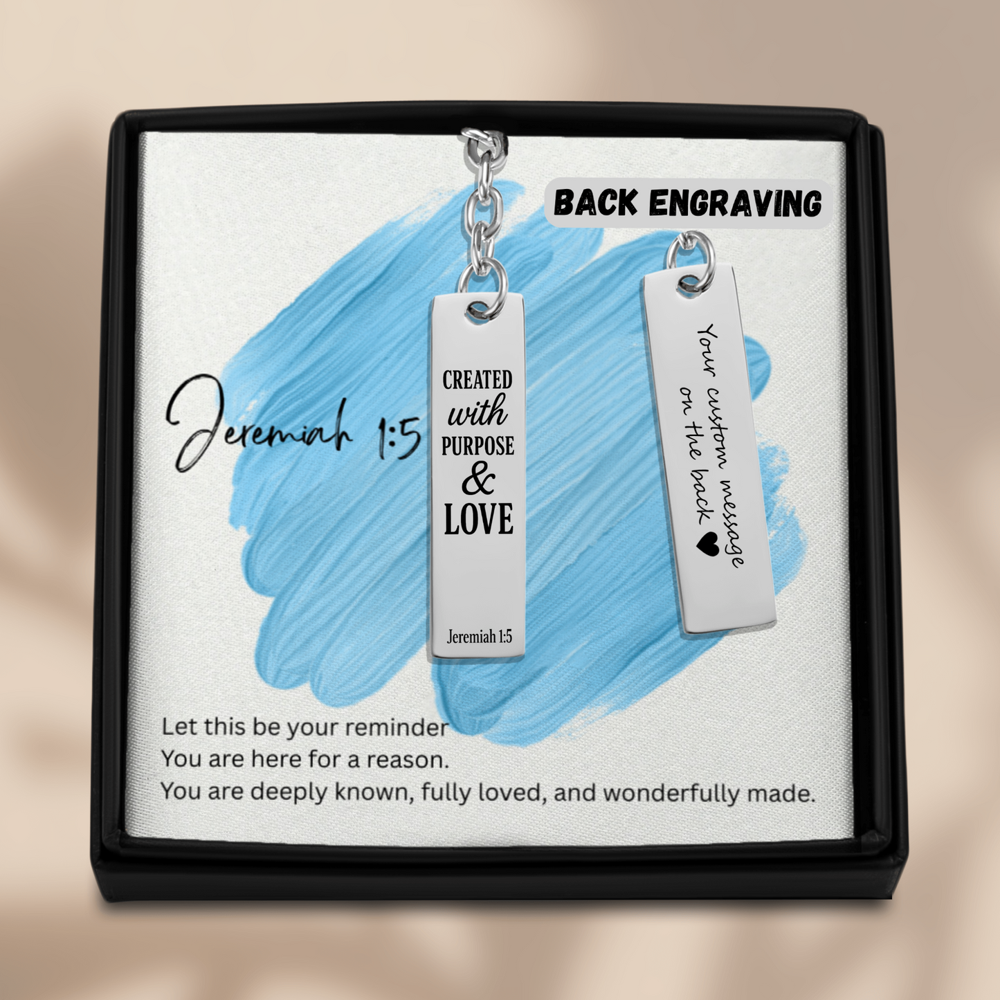 Jeremiah 1:5 Vertical Bar Keychain | Created with Purpose and Love | Bible Verse Christian Faith Religious Inspirational Gift Ideas