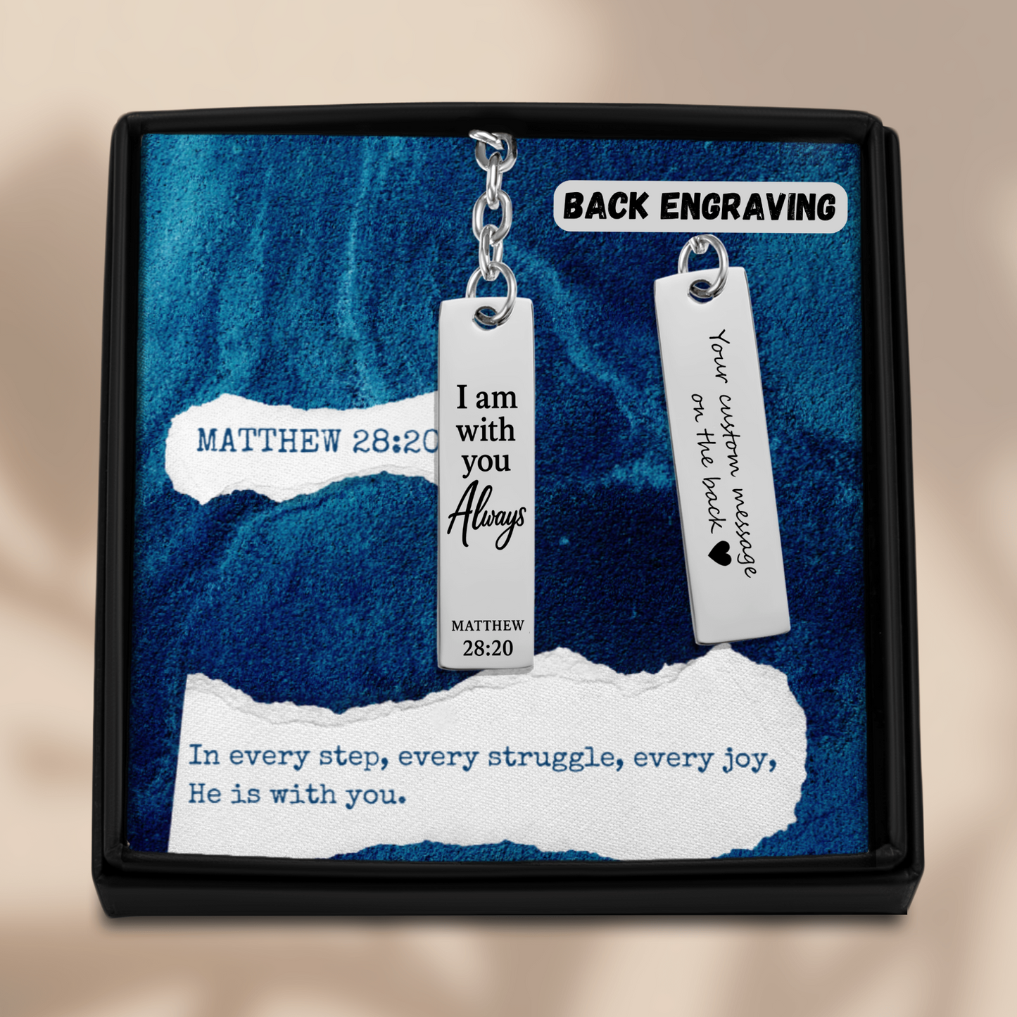 Matthew 28:20 Engraved Vertical Bar Keychain | I am with You Always | Bible Verse Christian Faith Religious Inspirational Gift Ideas