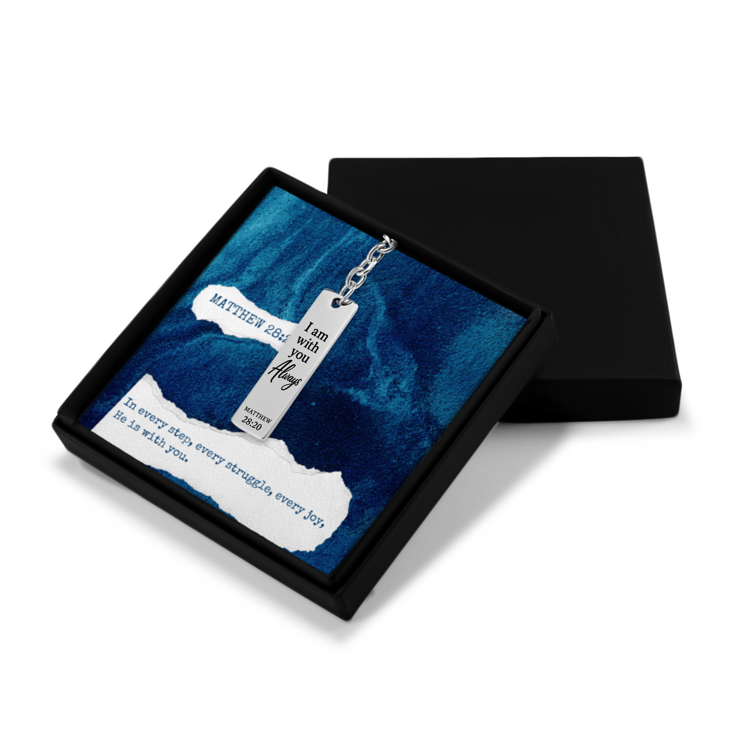 Matthew 28:20 Engraved Vertical Bar Keychain | I am with You Always | Bible Verse Christian Faith Religious Inspirational Gift Ideas