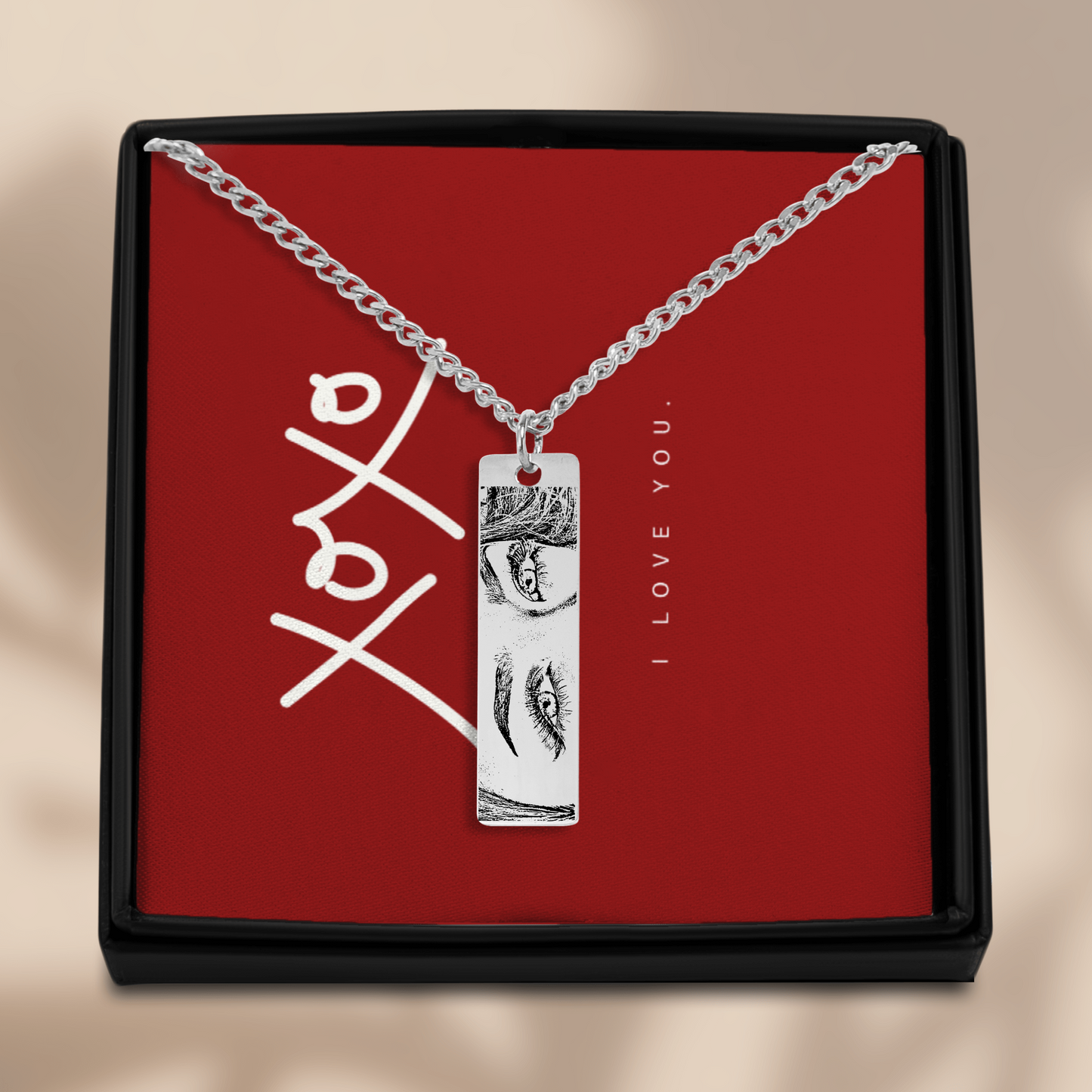 Personalized Custom Stunning Her Eyes His Eyes Your Eyes Engraved Cuban Vertical Bar Necklace | Special Gift Ideas for Birthday Christmas Anniversary