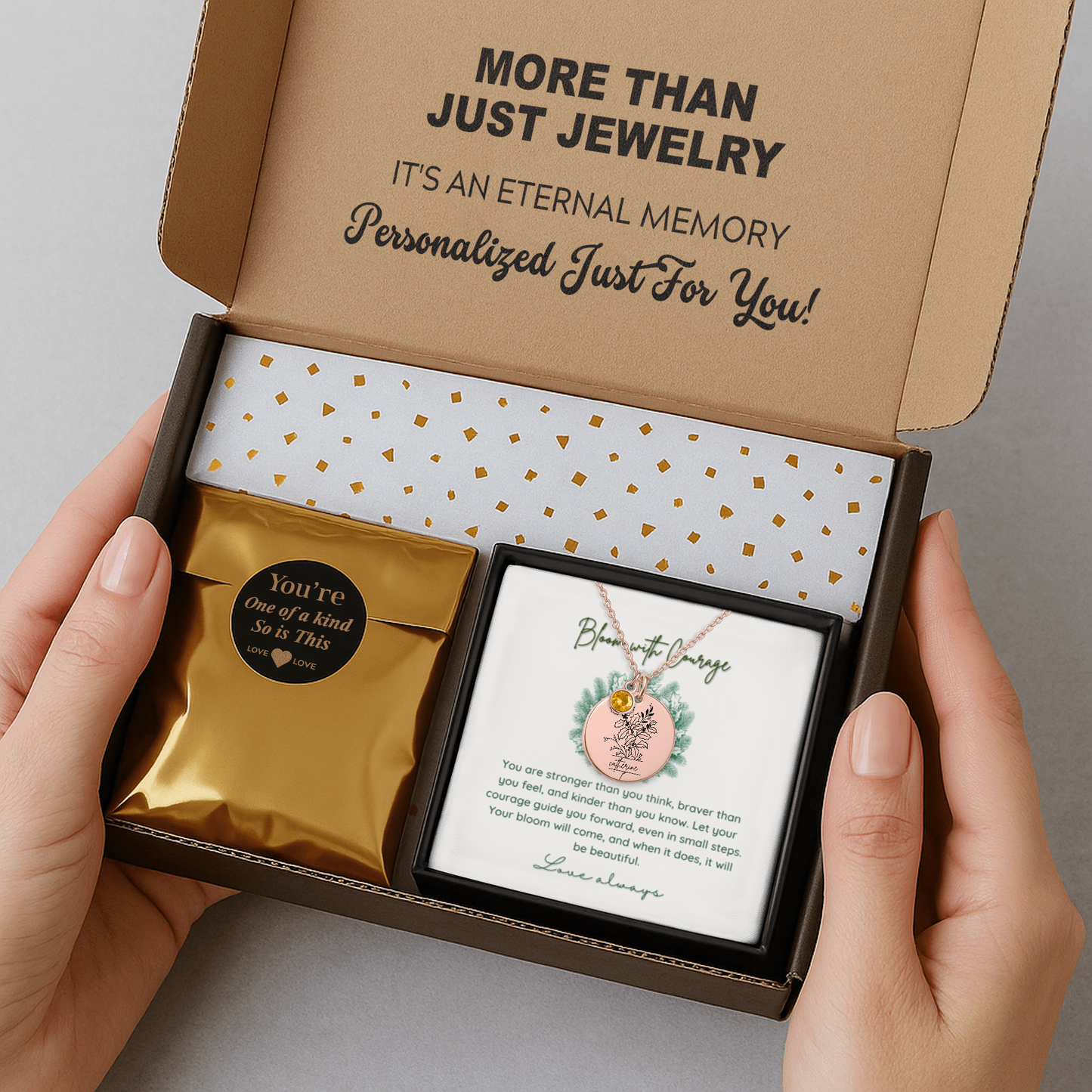 Personalized Name Engraved Floral Coin Necklace with Birthstone Holly & Berries Flower Message Card | Hunting Birthday Christmas Gift Ideas