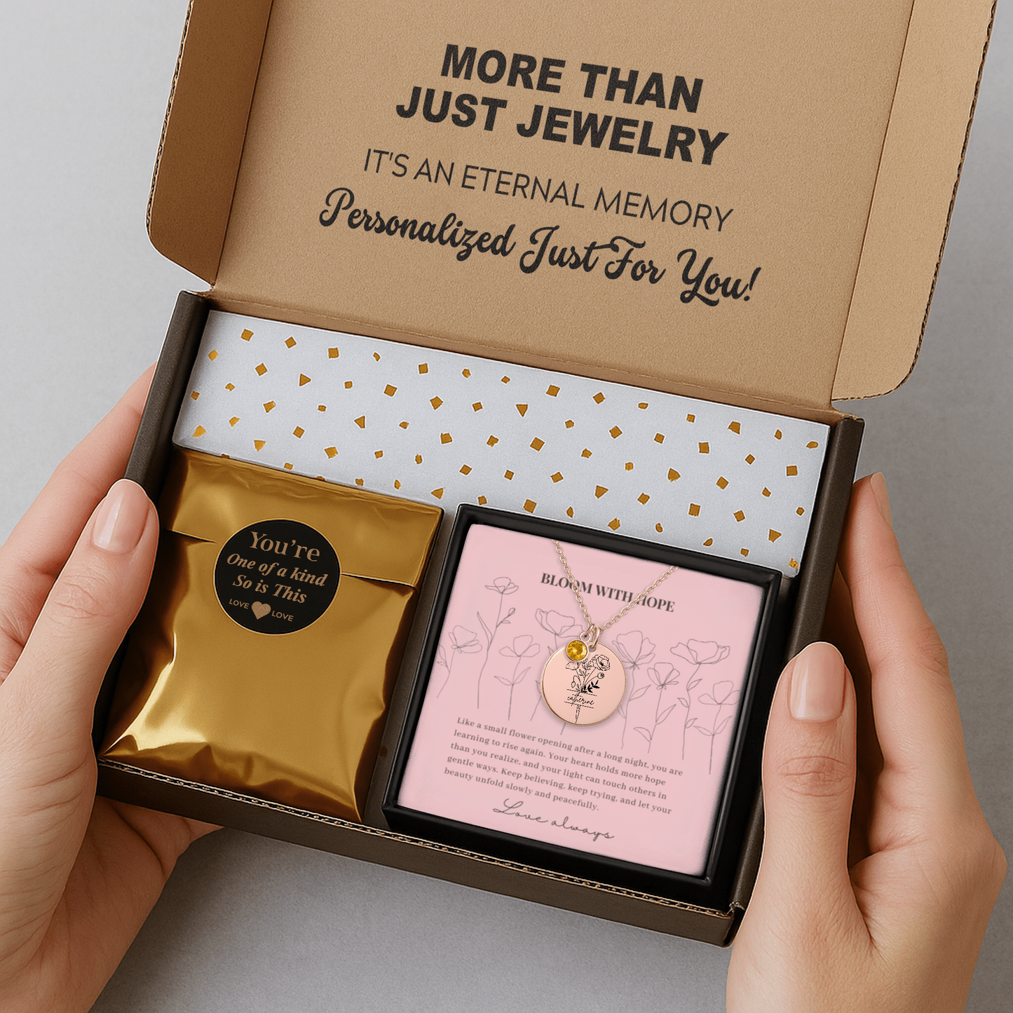 Personalized Name Engraved Floral Coin Necklace with Birthstone Poppy Flower Message Card | Hunting Birthday Christmas Gift Ideas