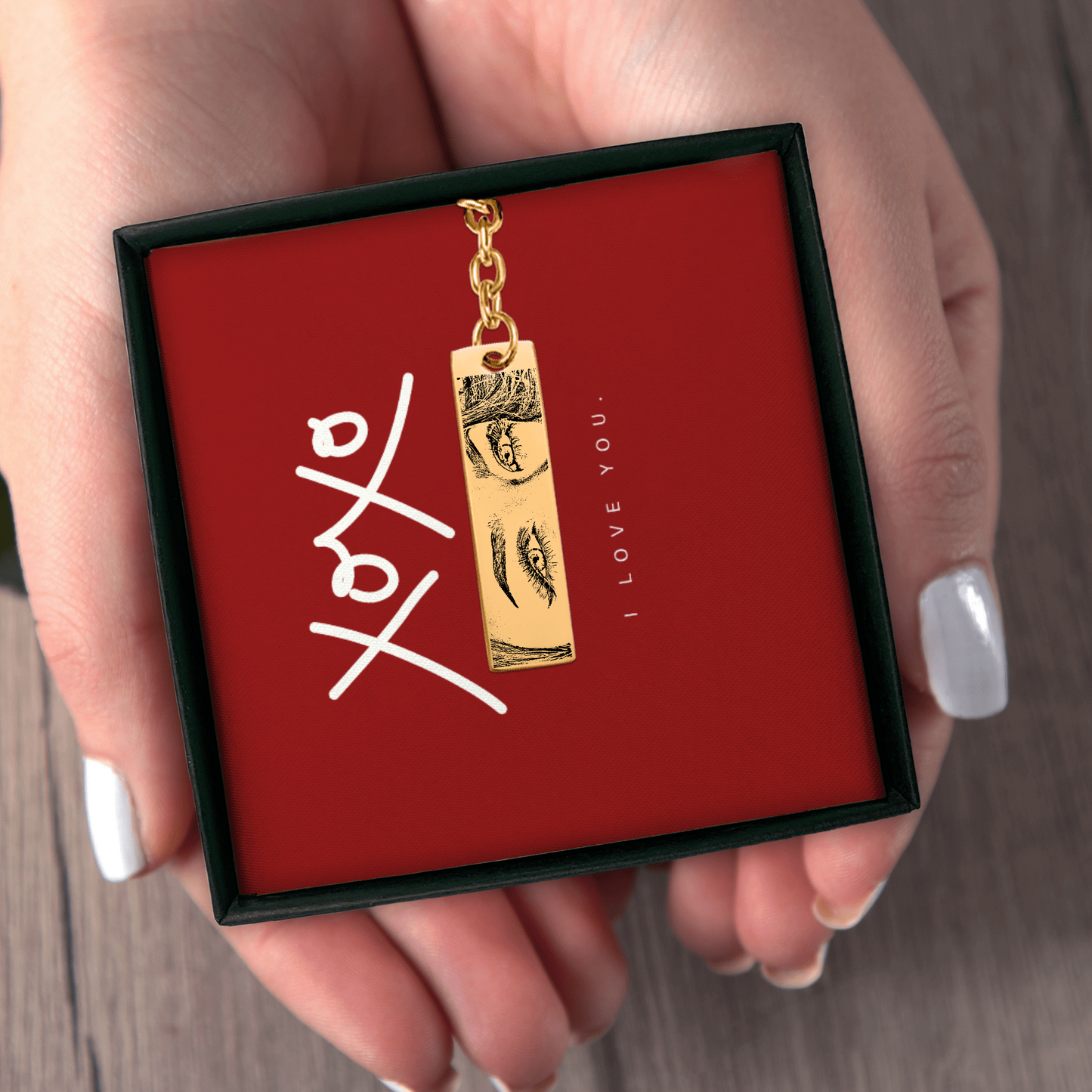 Personalized Custom Stunning Her Eyes His Your Eyes Eyes Engraved Vertical Bar Keychain | Special Gift Ideas for Birthday Christmas Anniversary Valentine's Day and More