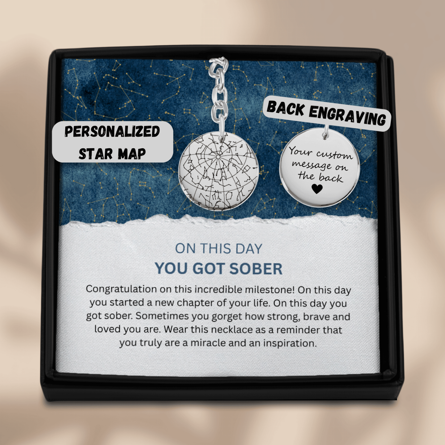 Custom Sober Day Star Map Sobriety Coin Keychain | Anniversary Recovery Encouragement Inspiration Gift