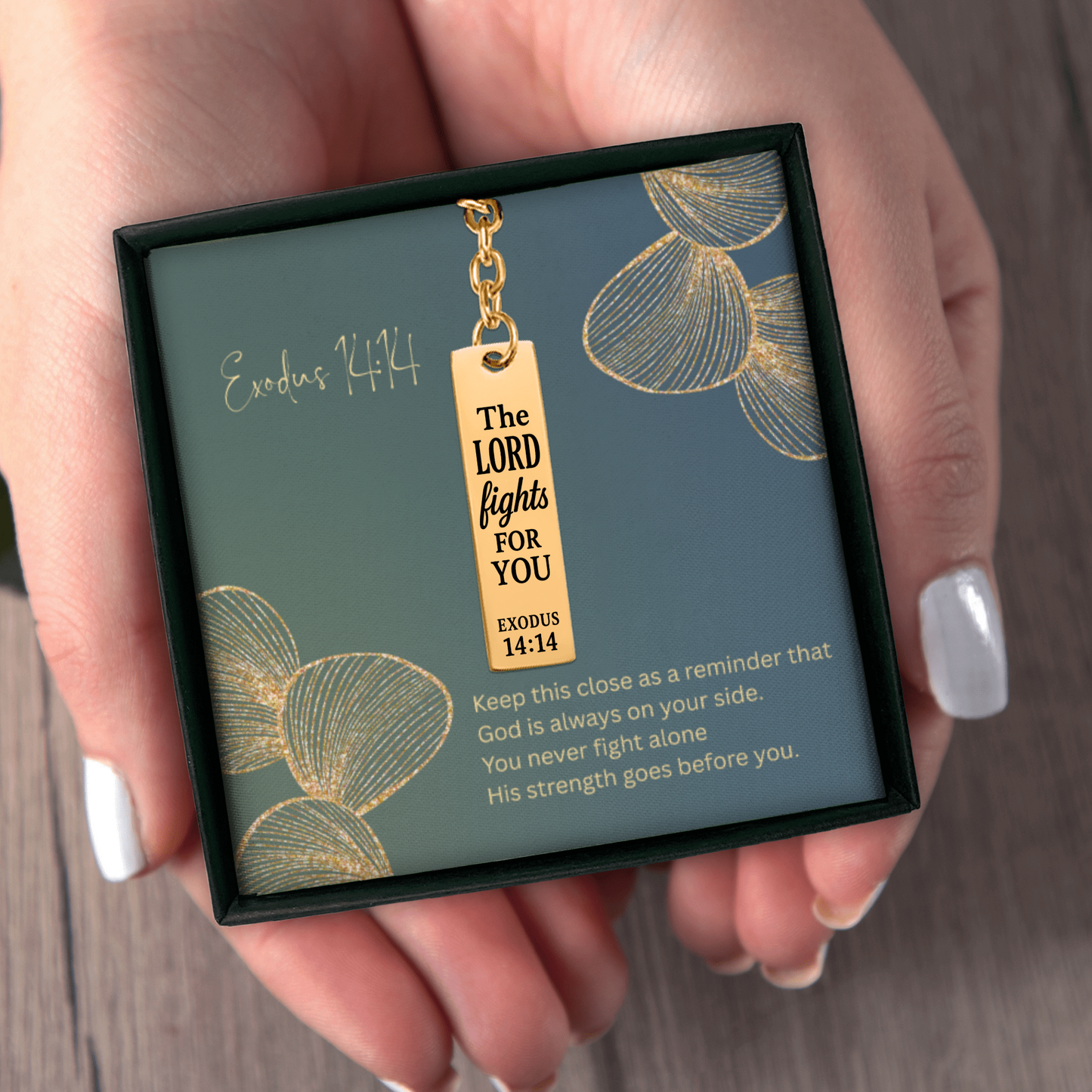 Exodus 14:14 Engraved Vertical Bar Keychain | The Lord Fights for You | Bible Verse Christian Faith Religious Inspirational Gift Ideas