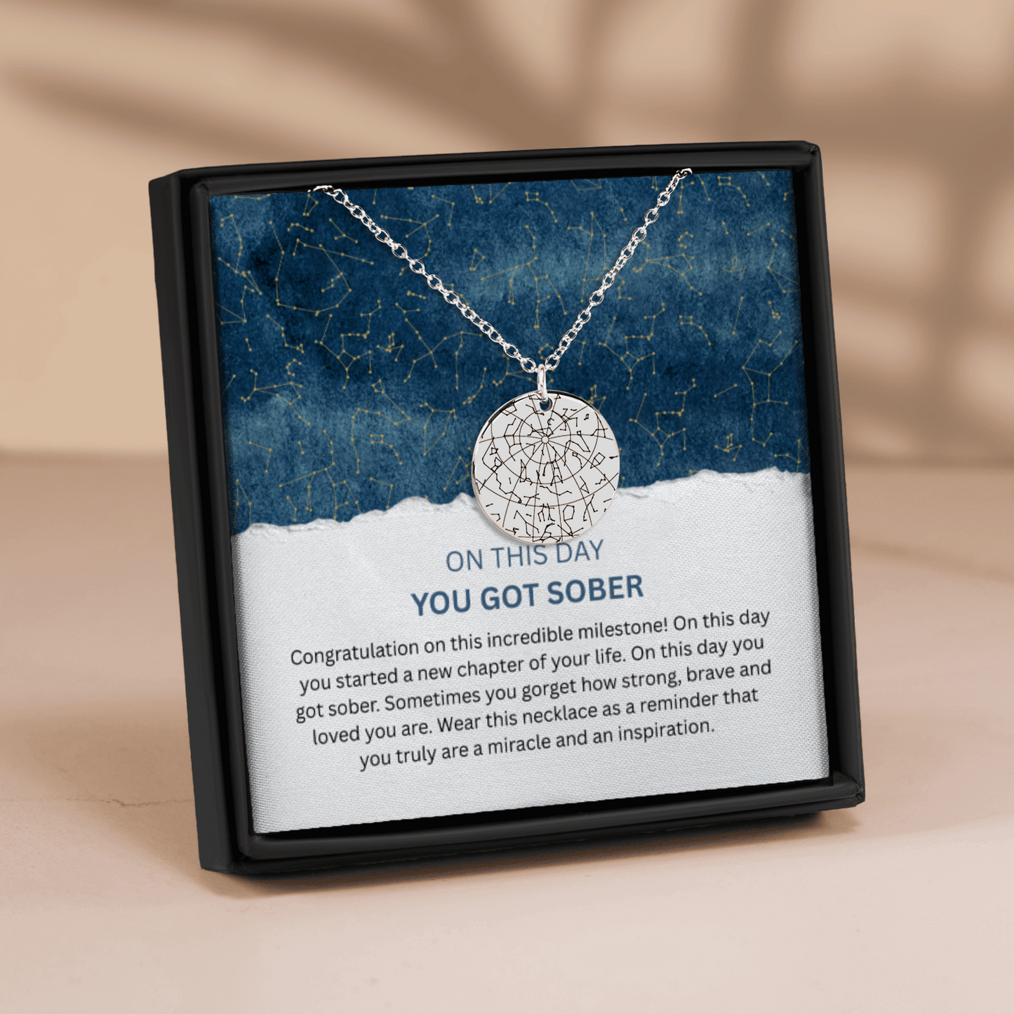 Custom Sober Day Star Map Sobriety Coin Necklace | Anniversary Recovery Encouragement Inspiration Gift for Women