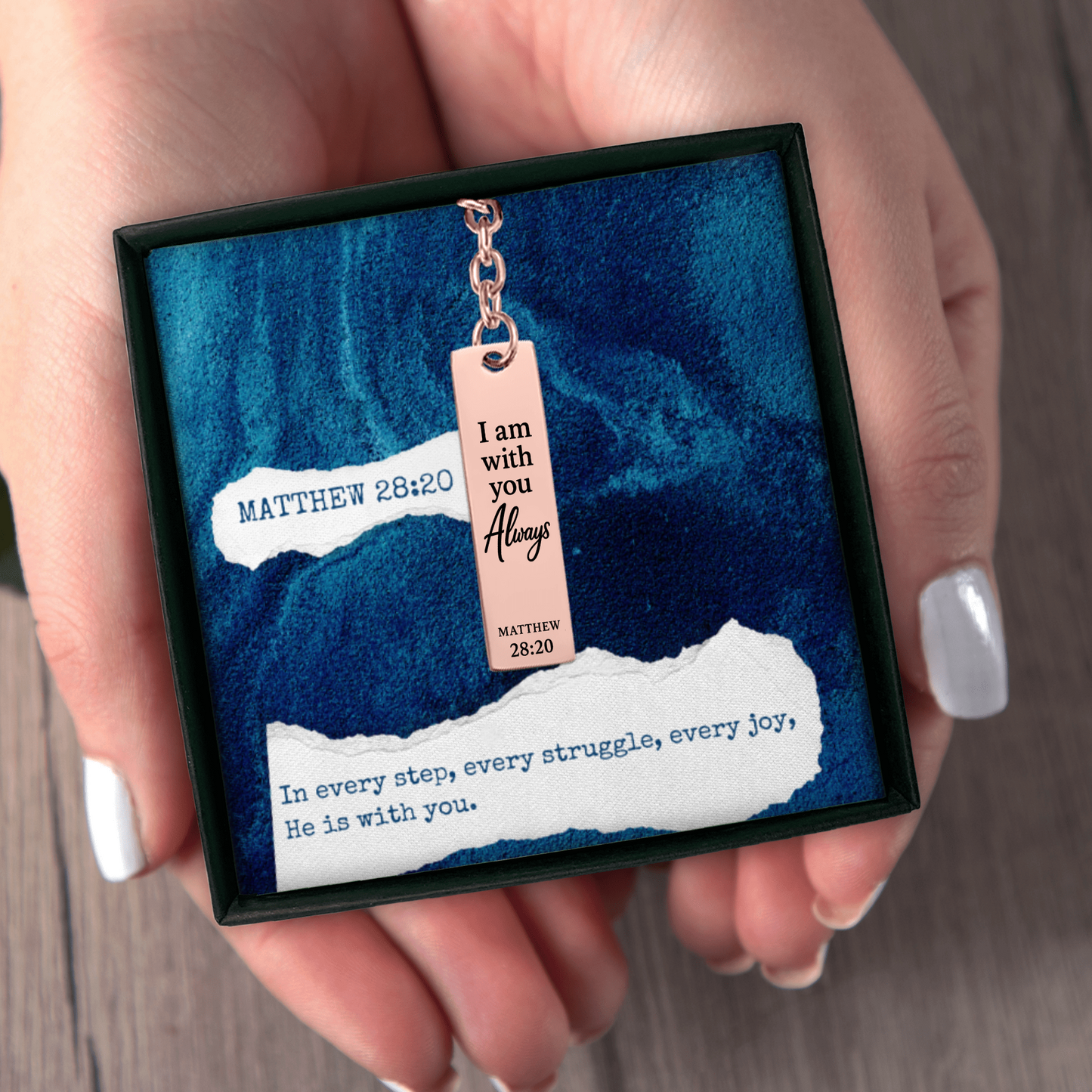 Matthew 28:20 Engraved Vertical Bar Keychain | I am with You Always | Bible Verse Christian Faith Religious Inspirational Gift Ideas