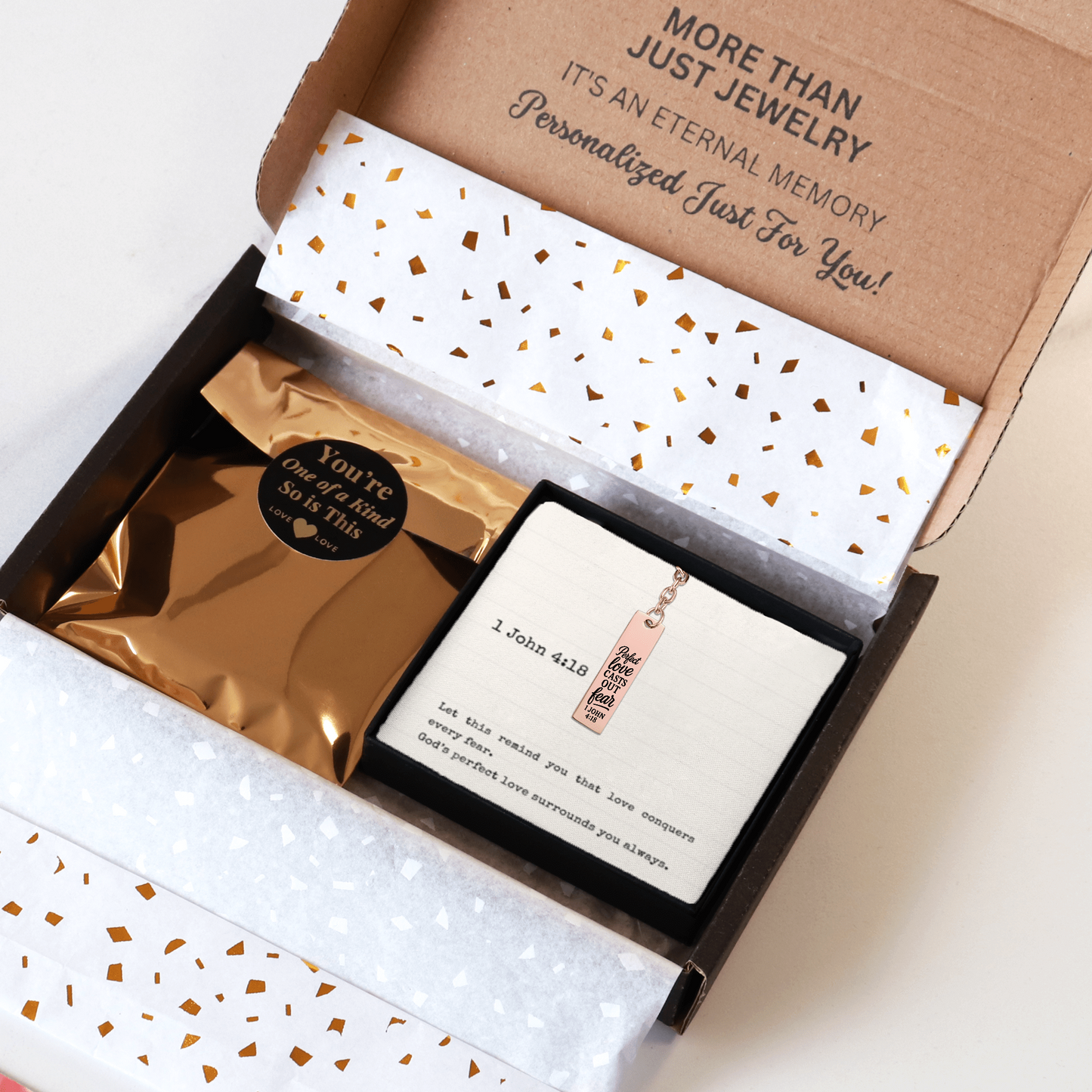 1 John 4:18 Perfect Love Casts Out Fear Engraved Vertical Bar Keychain | Bible Verse Christian Faith Religious Inspirational Gift Ideas