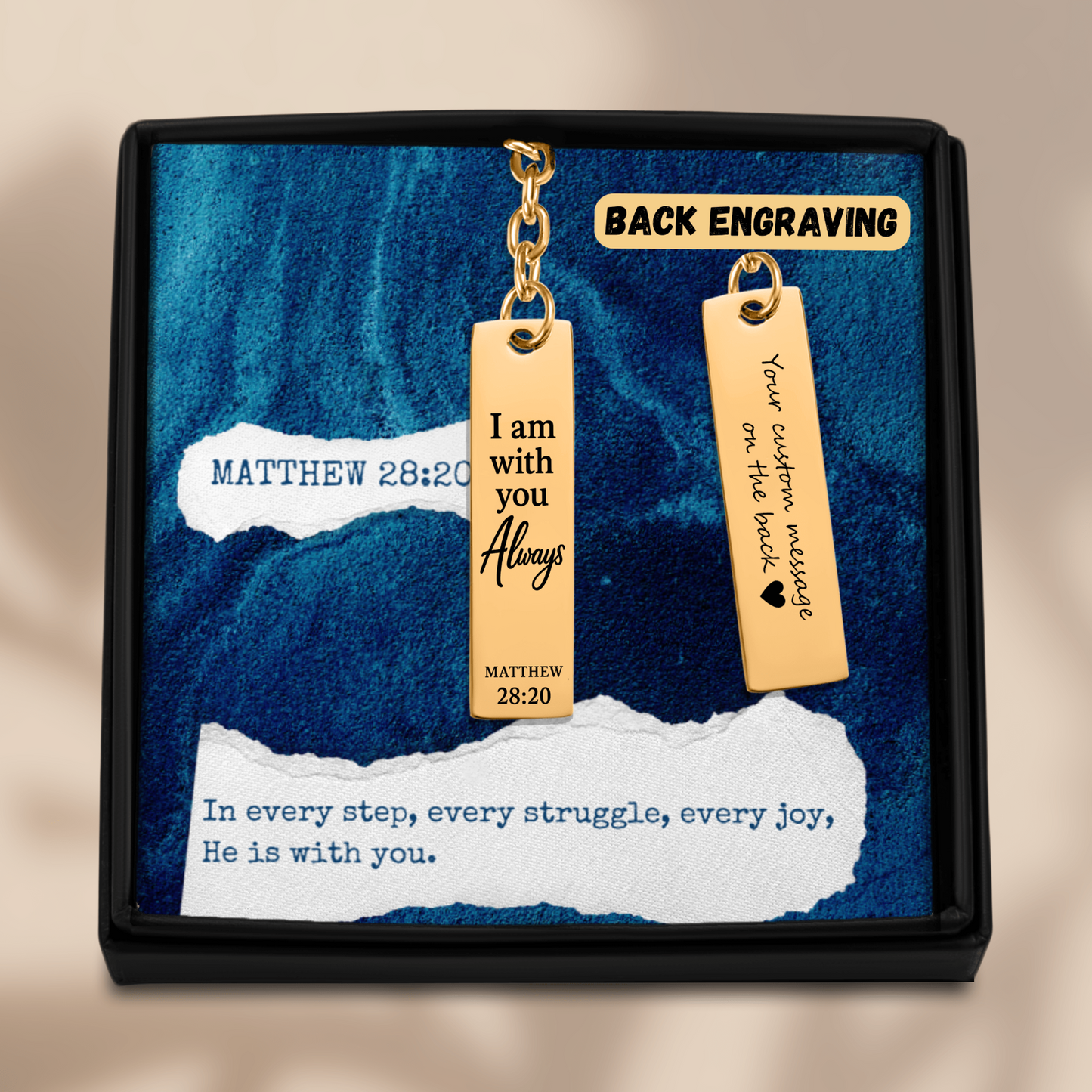 Matthew 28:20 Engraved Vertical Bar Keychain | I am with You Always | Bible Verse Christian Faith Religious Inspirational Gift Ideas