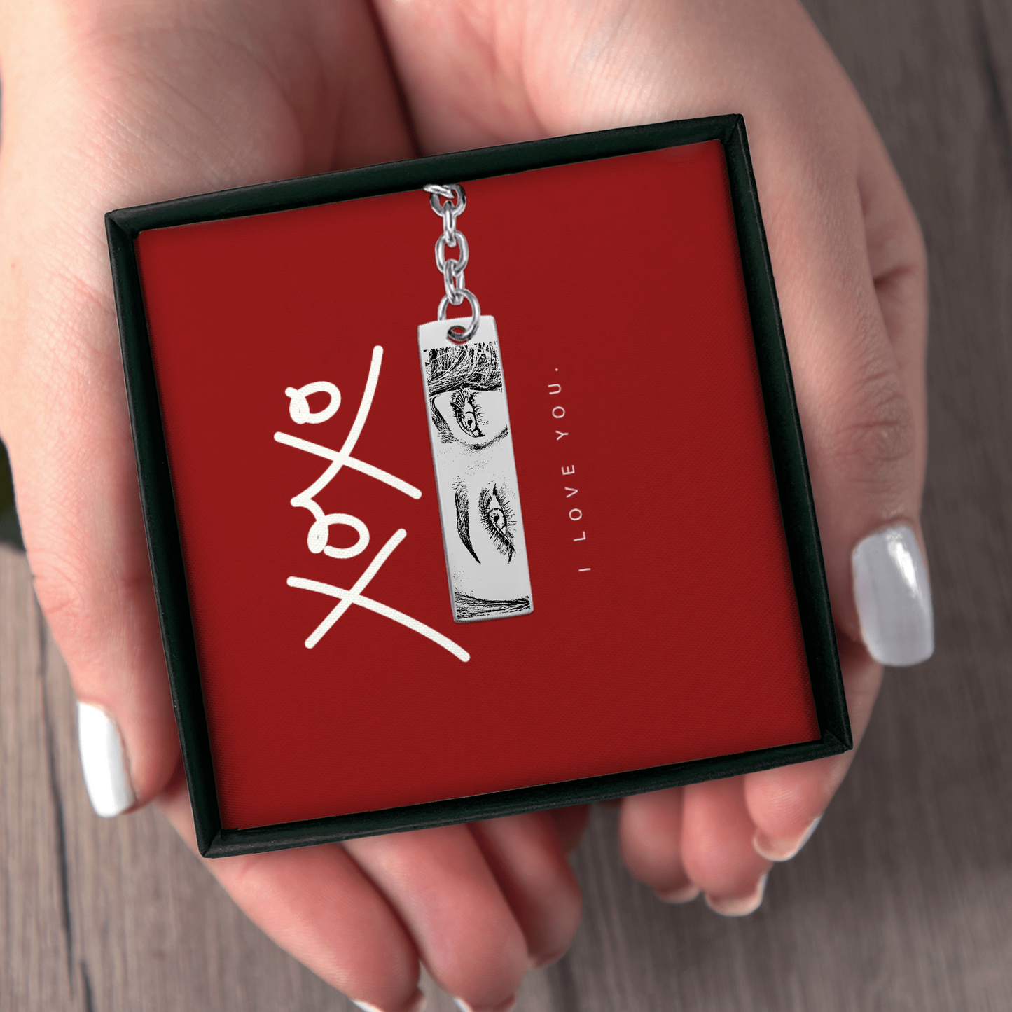 Personalized Custom Stunning Her Eyes His Your Eyes Eyes Engraved Vertical Bar Keychain | Special Gift Ideas for Birthday Christmas Anniversary Valentine's Day and More