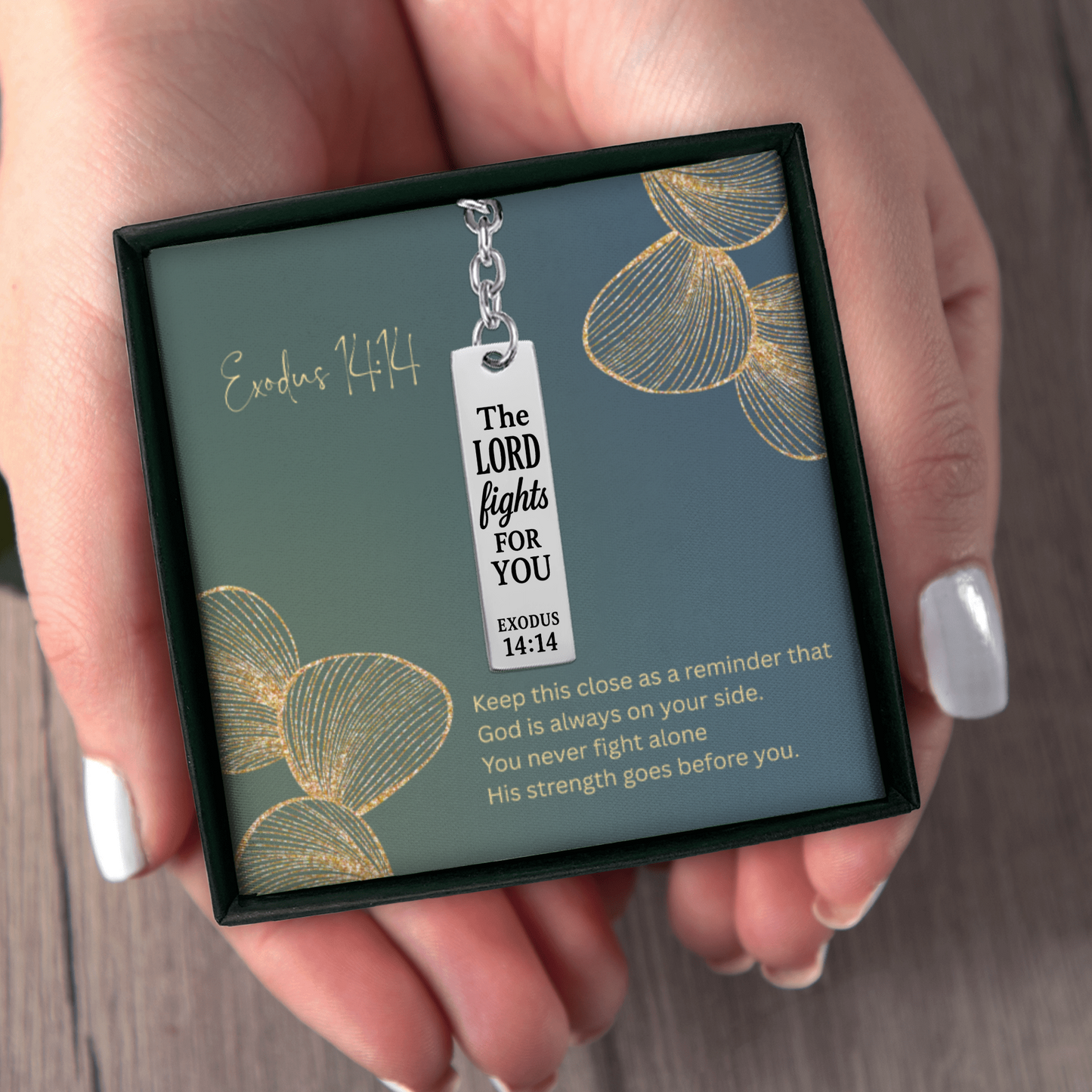 Exodus 14:14 Engraved Vertical Bar Keychain | The Lord Fights for You | Bible Verse Christian Faith Religious Inspirational Gift Ideas
