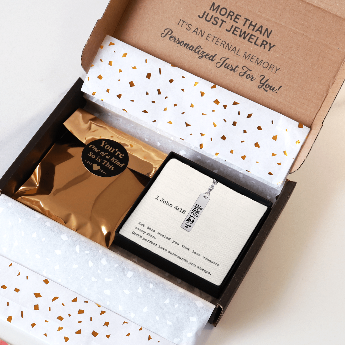 1 John 4:18 Perfect Love Casts Out Fear Engraved Vertical Bar Keychain | Bible Verse Christian Faith Religious Inspirational Gift Ideas