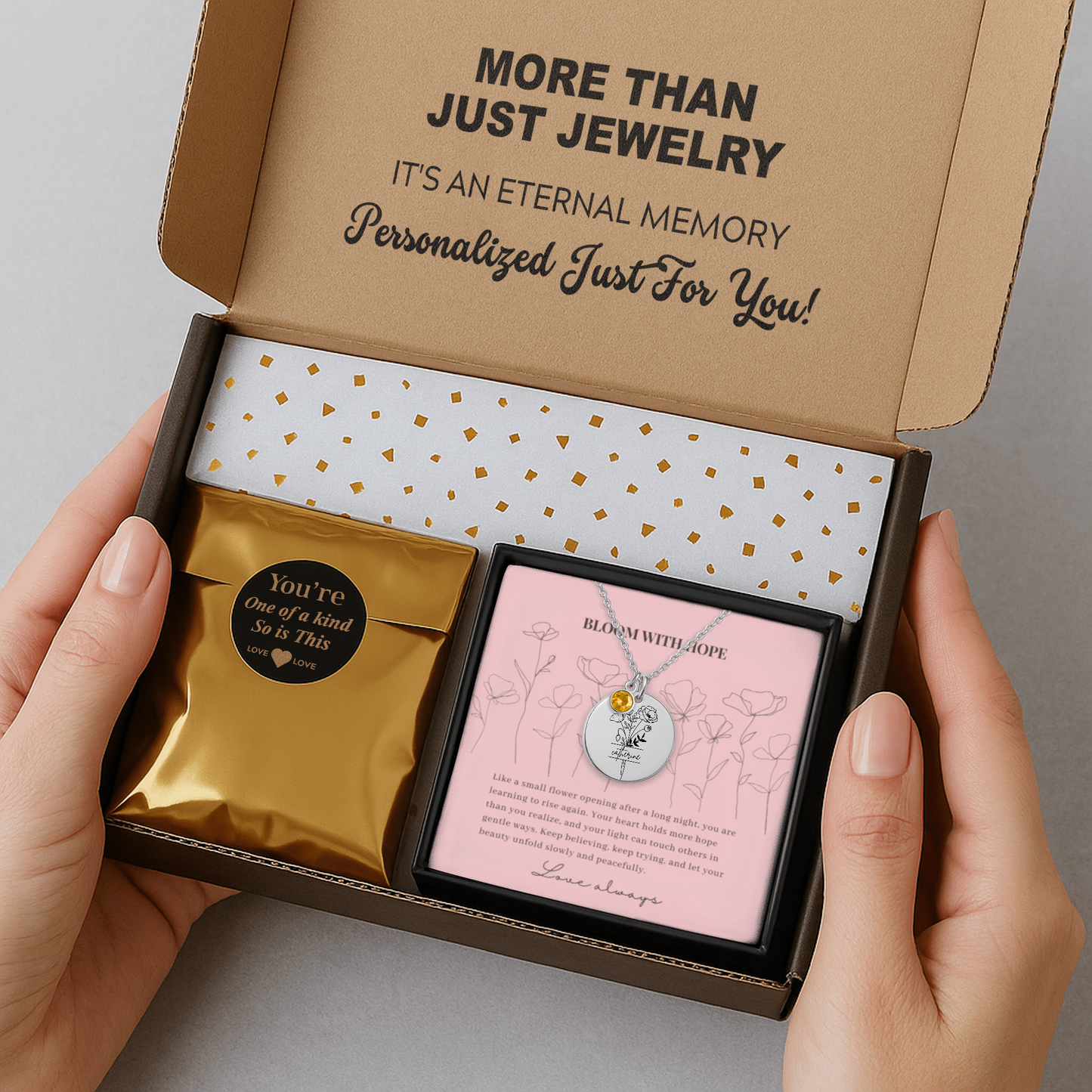 Personalized Name Engraved Floral Coin Necklace with Birthstone Poppy Flower Message Card | Hunting Birthday Christmas Gift Ideas