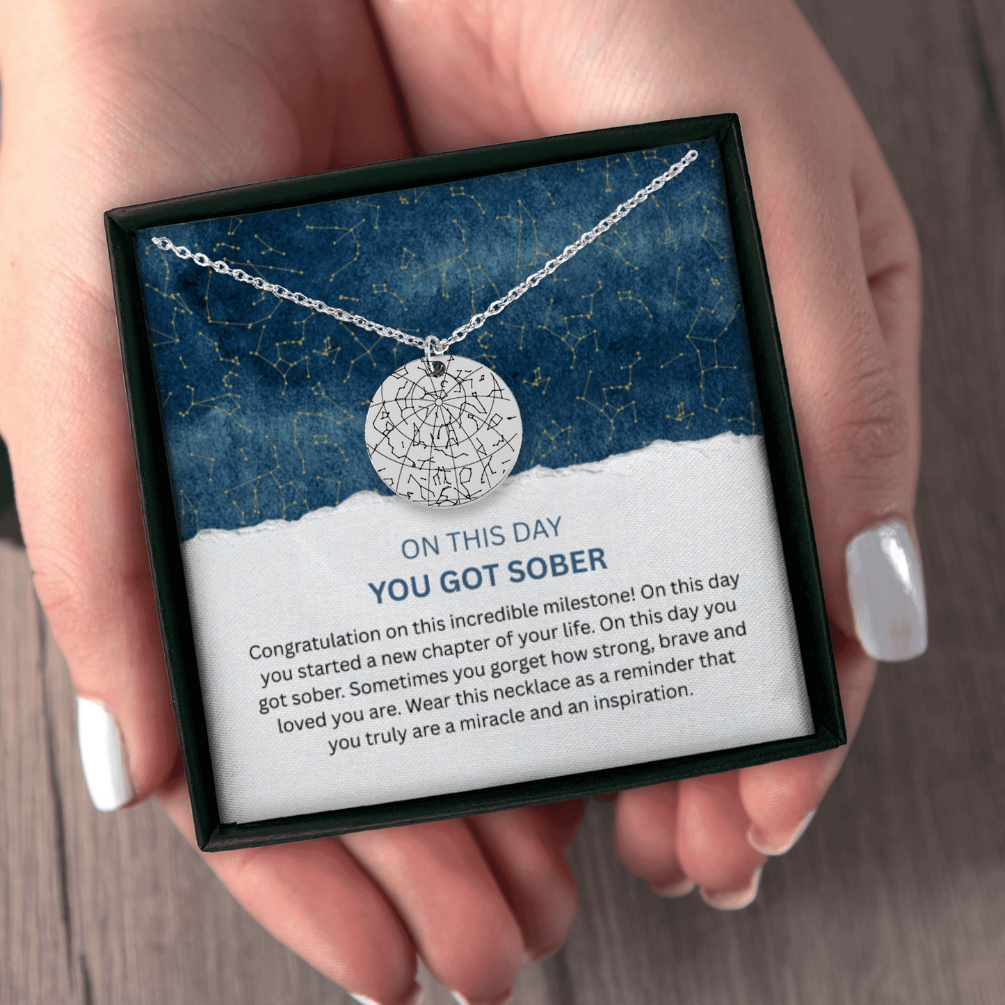 Custom Sober Day Star Map Sobriety Coin Necklace | Anniversary Recovery Encouragement Inspiration Gift for Women