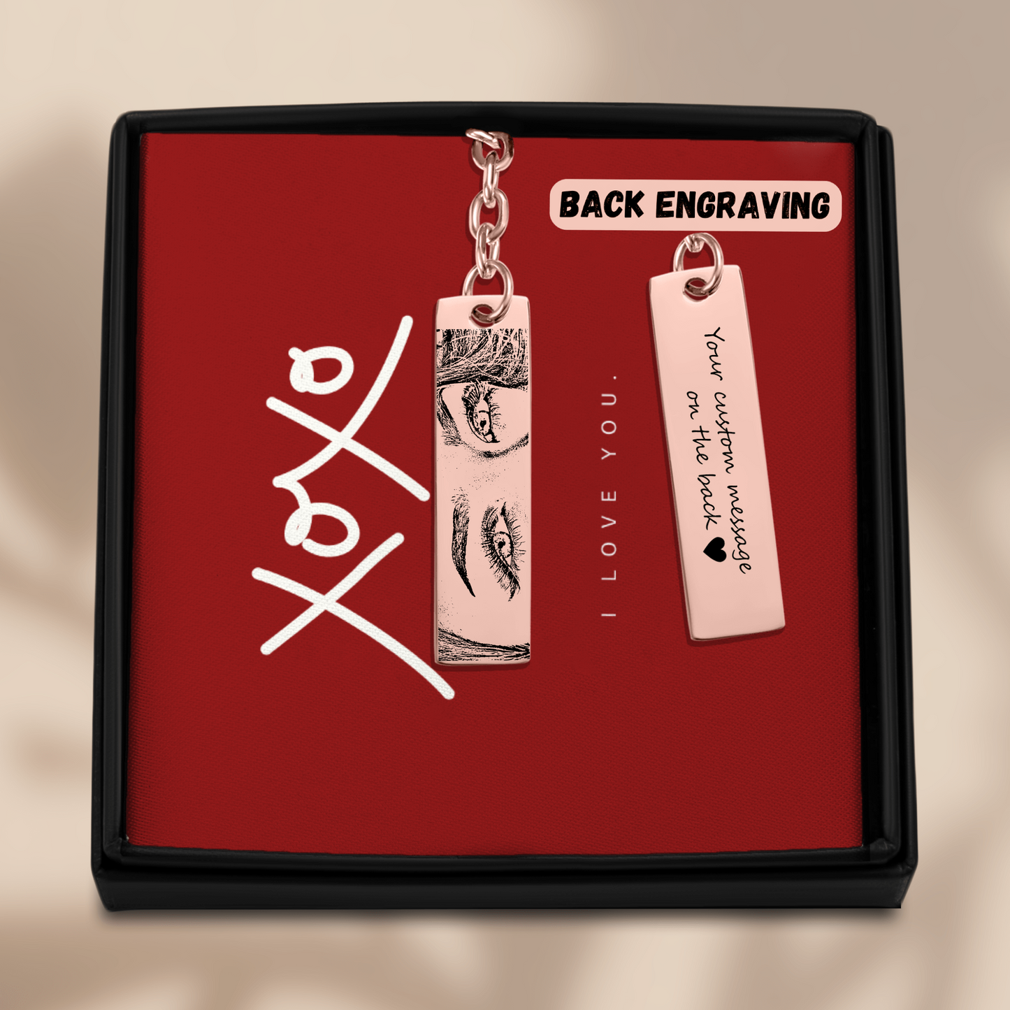 Personalized Custom Stunning Her Eyes His Your Eyes Eyes Engraved Vertical Bar Keychain | Special Gift Ideas for Birthday Christmas Anniversary Valentine's Day and More