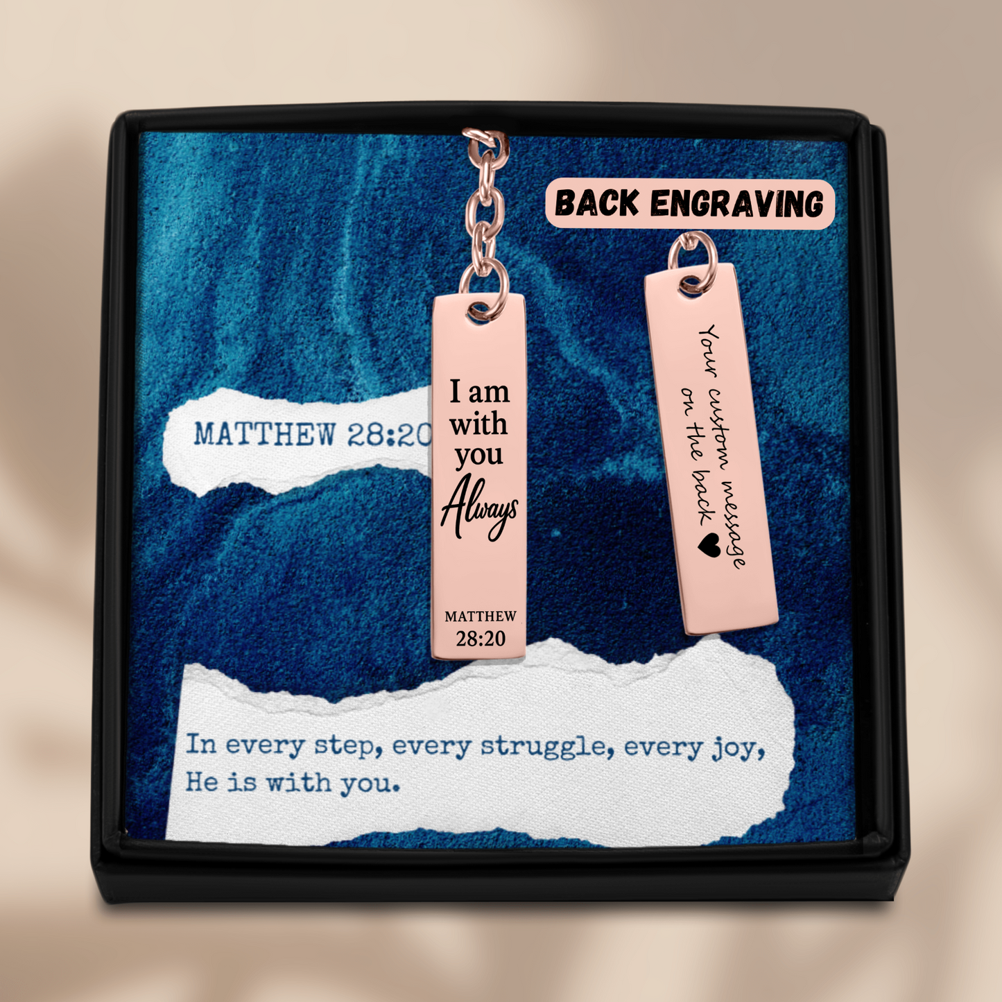 Matthew 28:20 Engraved Vertical Bar Keychain | I am with You Always | Bible Verse Christian Faith Religious Inspirational Gift Ideas