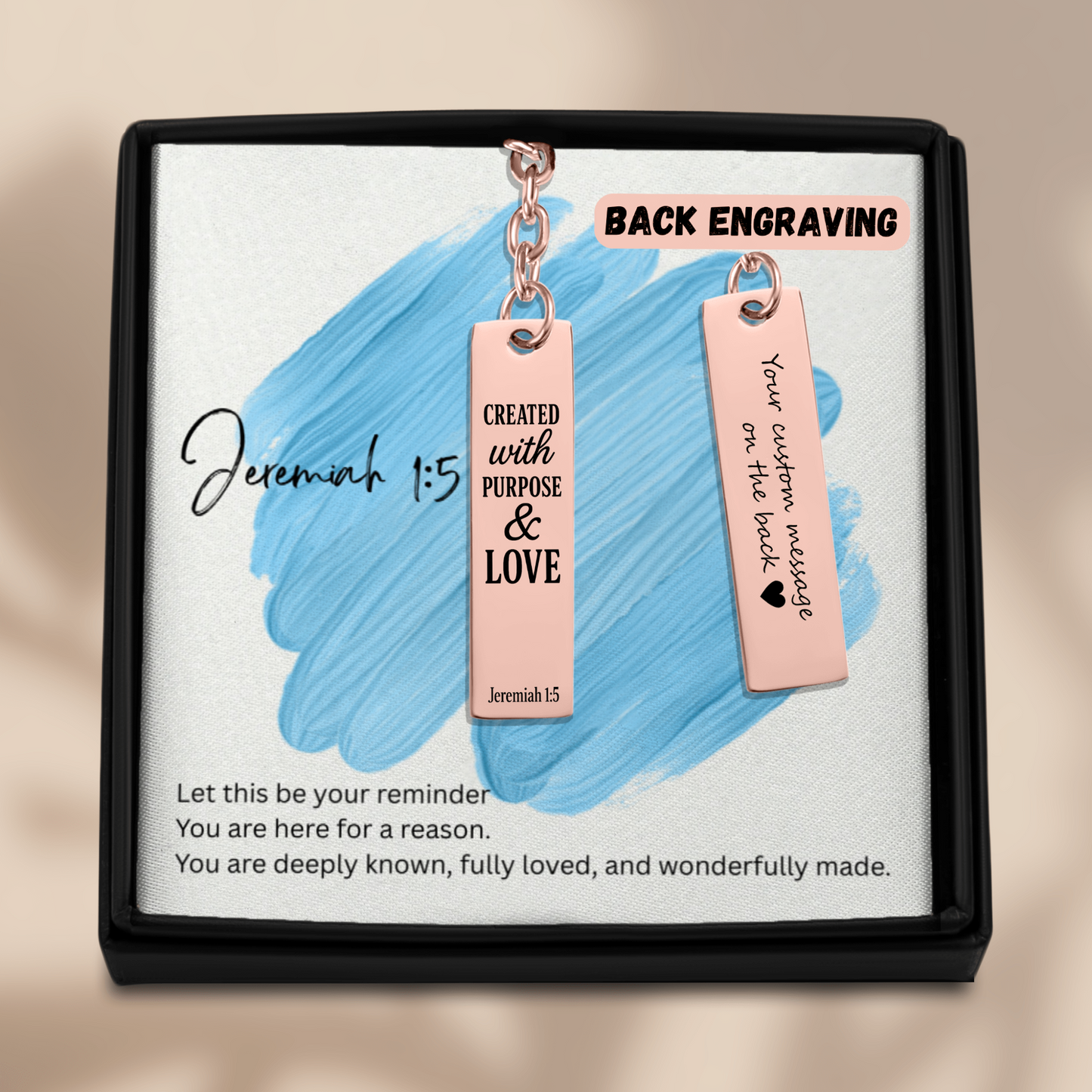 Jeremiah 1:5 Vertical Bar Keychain | Created with Purpose and Love | Bible Verse Christian Faith Religious Inspirational Gift Ideas