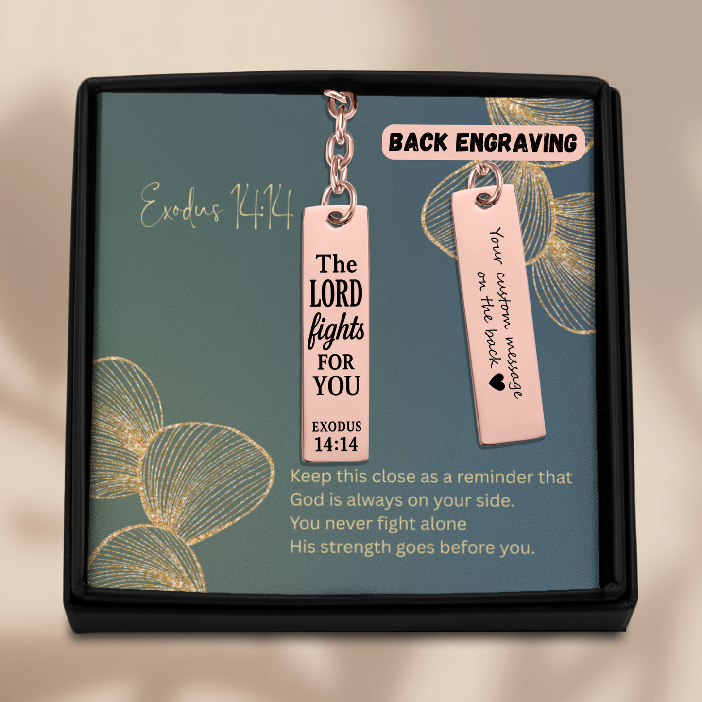 Exodus 14:14 Engraved Vertical Bar Keychain | The Lord Fights for You | Bible Verse Christian Faith Religious Inspirational Gift Ideas