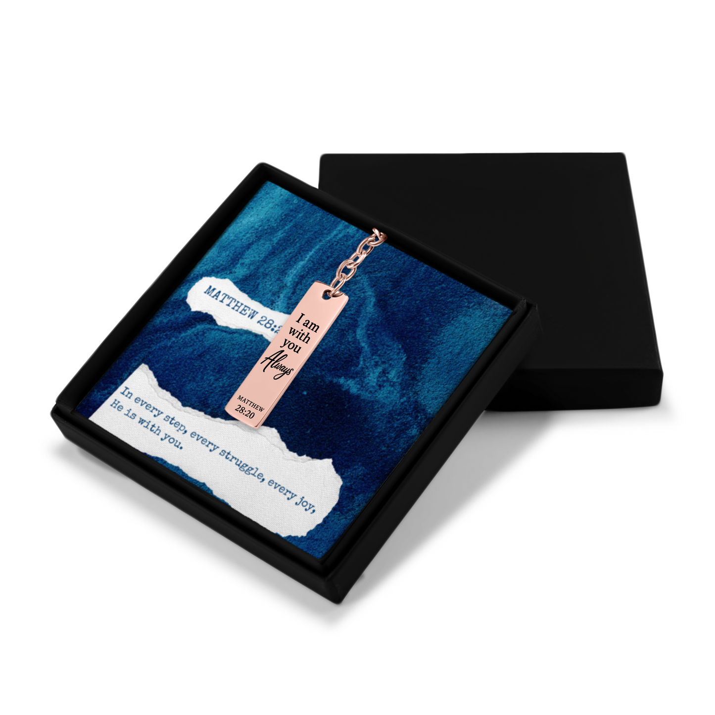 Matthew 28:20 Engraved Vertical Bar Keychain | I am with You Always | Bible Verse Christian Faith Religious Inspirational Gift Ideas