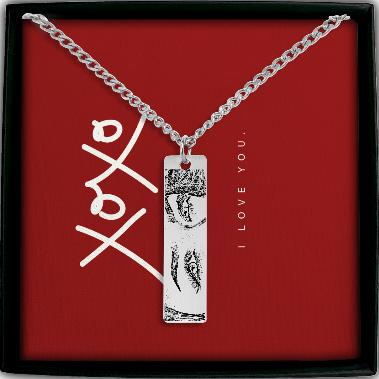 Personalized Custom Stunning Her Eyes His Eyes Your Eyes Engraved Cuban Vertical Bar Necklace | Special Gift Ideas for Birthday Christmas Anniversary