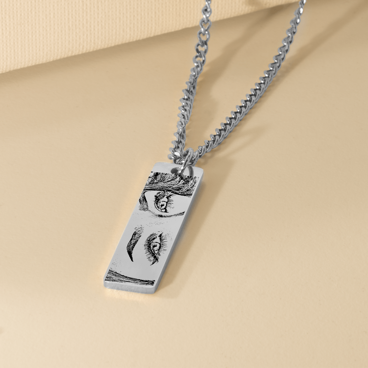 Personalized Custom Stunning Her Eyes His Eyes Your Eyes Engraved Cuban Vertical Bar Necklace | Special Gift Ideas for Birthday Christmas Anniversary