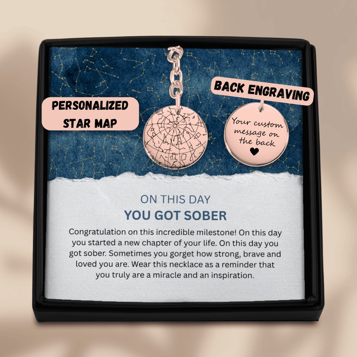 Custom Sober Day Star Map Sobriety Coin Keychain | Anniversary Recovery Encouragement Inspiration Gift